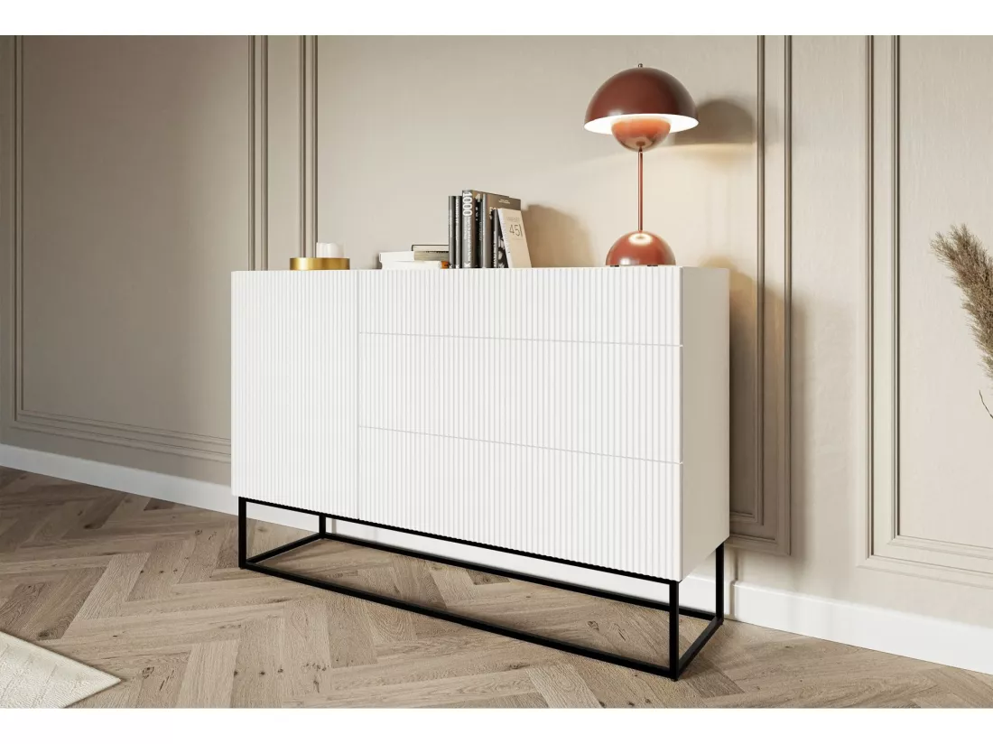 Commode à une porte - 140 cm - blanc avec pieds noirs - VELDIO