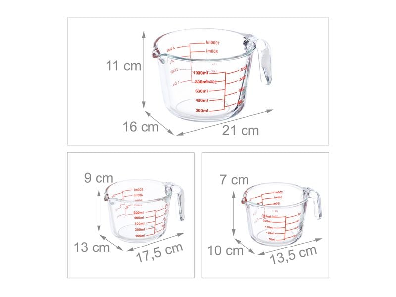 relaxdays Messbecher 3 Stück Glasmessbecher Set