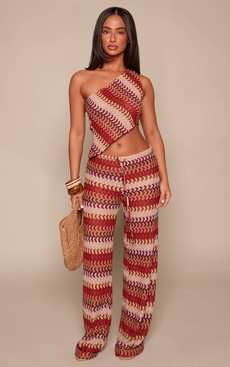 Multicolore Pantalon Petite En Crochet À Motifs Avec Lien Devant Et Coupe Droite