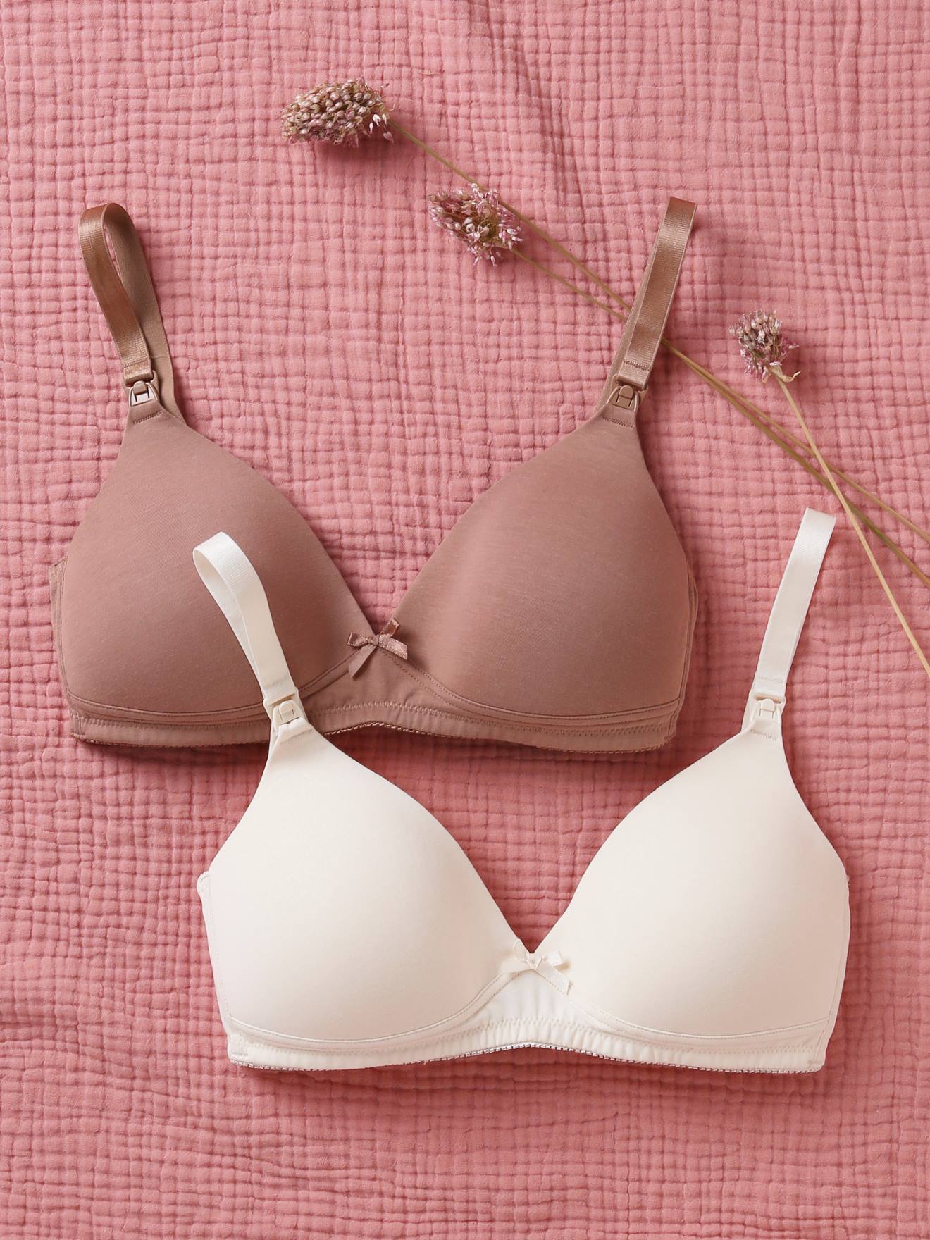 Conjunto de 2 sutiãs de maternidade e amamentação, acolchoados em algodão elástico, cinza mesclado escuro.