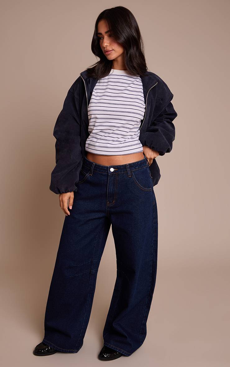 Bleu Indigo Jean Barrel Blanc Petite Avec Détails De Couture