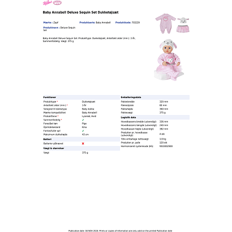 Baby Annabell deluxe pallietsæt