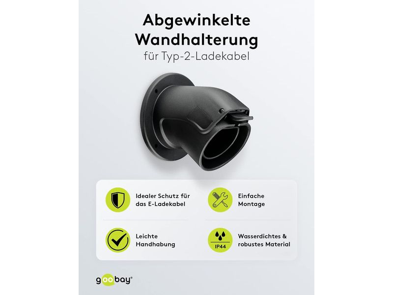Goobay Wandhalterung abgewinkelt für Ladekabel Typ-2 Kabel-Wandhalterung für Typ-2 Elektrofahrzeug-Ladekabel