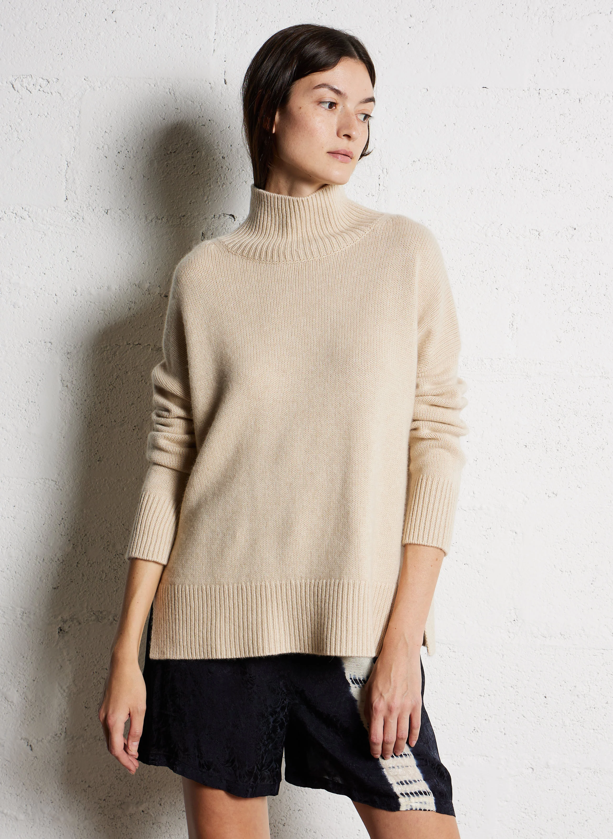 ULLA - Pull ample col montant en cachemire | Beige