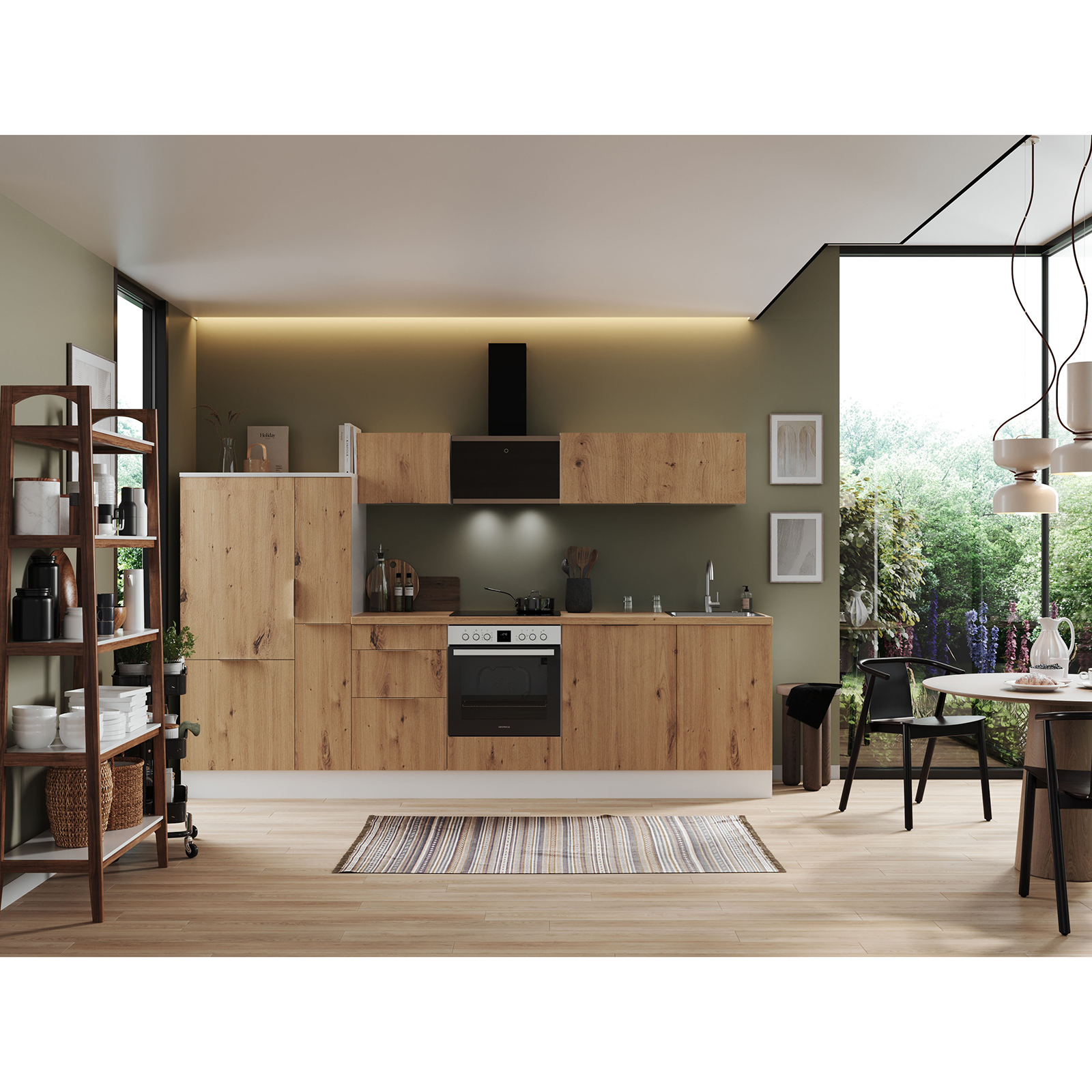 RESPEKTA Küchenblock - Artisan Eiche - weiß matt - mit E-Geräten - 310 cm