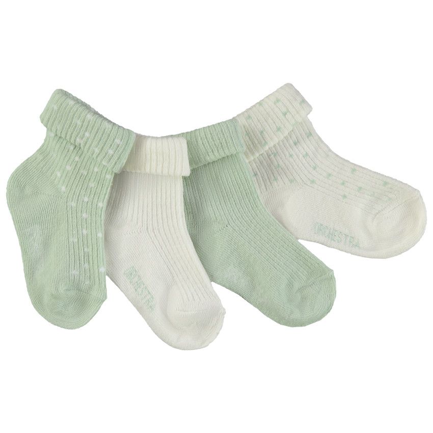 Lot de 4 paires de chaussettes à pois pour bébé - Ecru