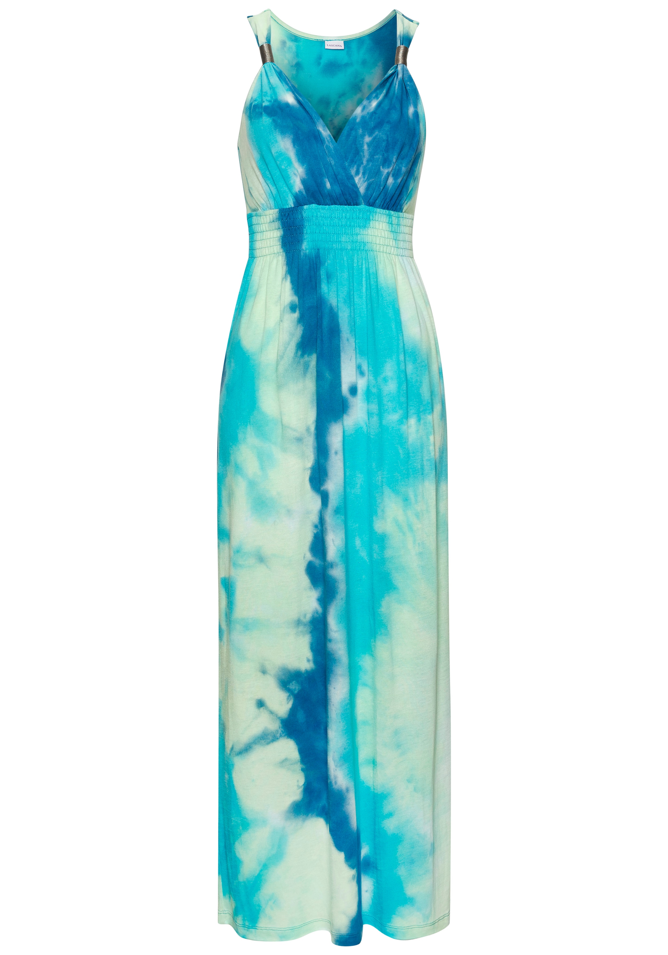 LASCANA Maxikleid mit Batikdruck und verstellbarem Ausschitt, Sommerkleid, Strandkleid