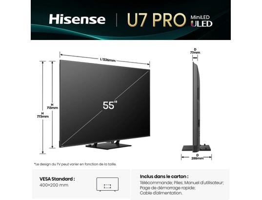 HISENSE - TV Mini LED 4K 139 cm 55U7Q PRO