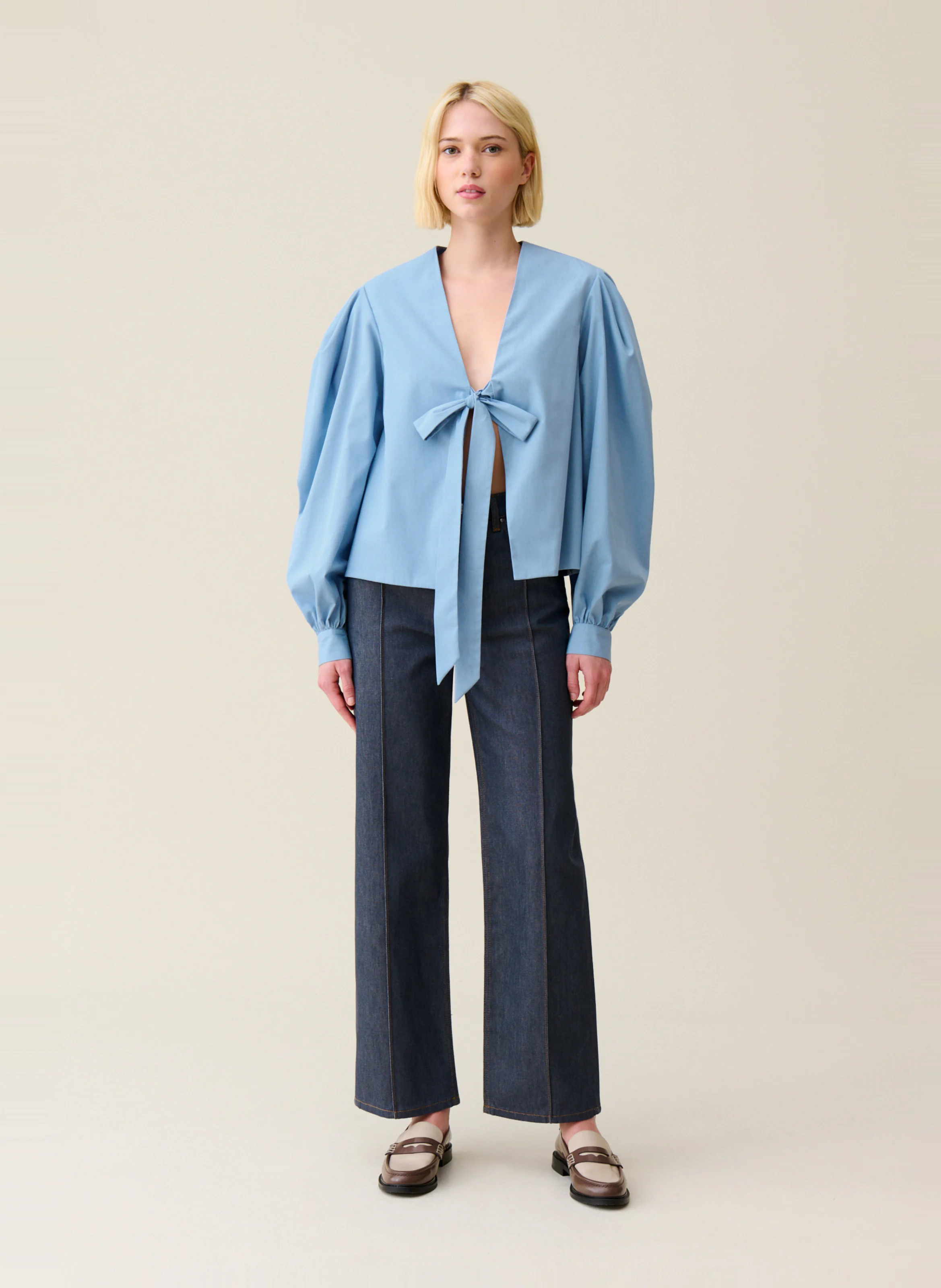 Blouse col V | Bleu