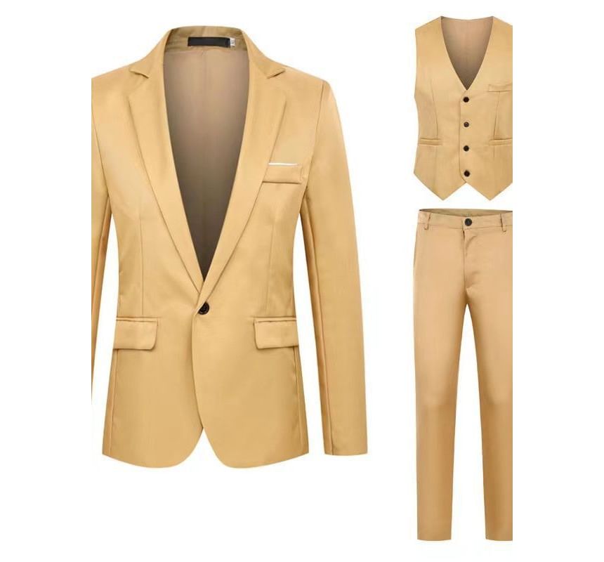 YIKES - Set: Effen blazer met één knoop + vest met één rij knopen + rechte pantalon met hoge taille