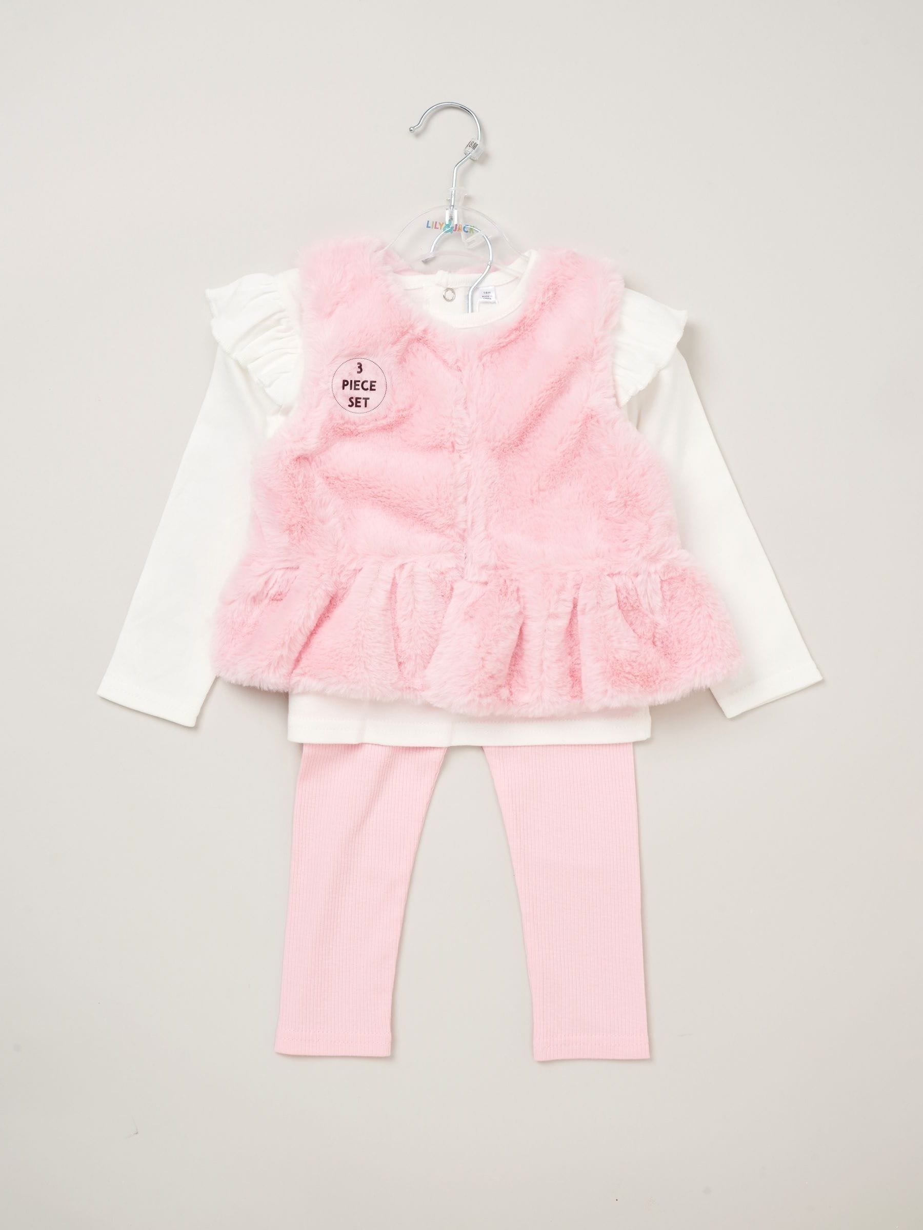 Roze - Lily & Jack bodywarmer met imitatiebont en 100% katoenen top en legging