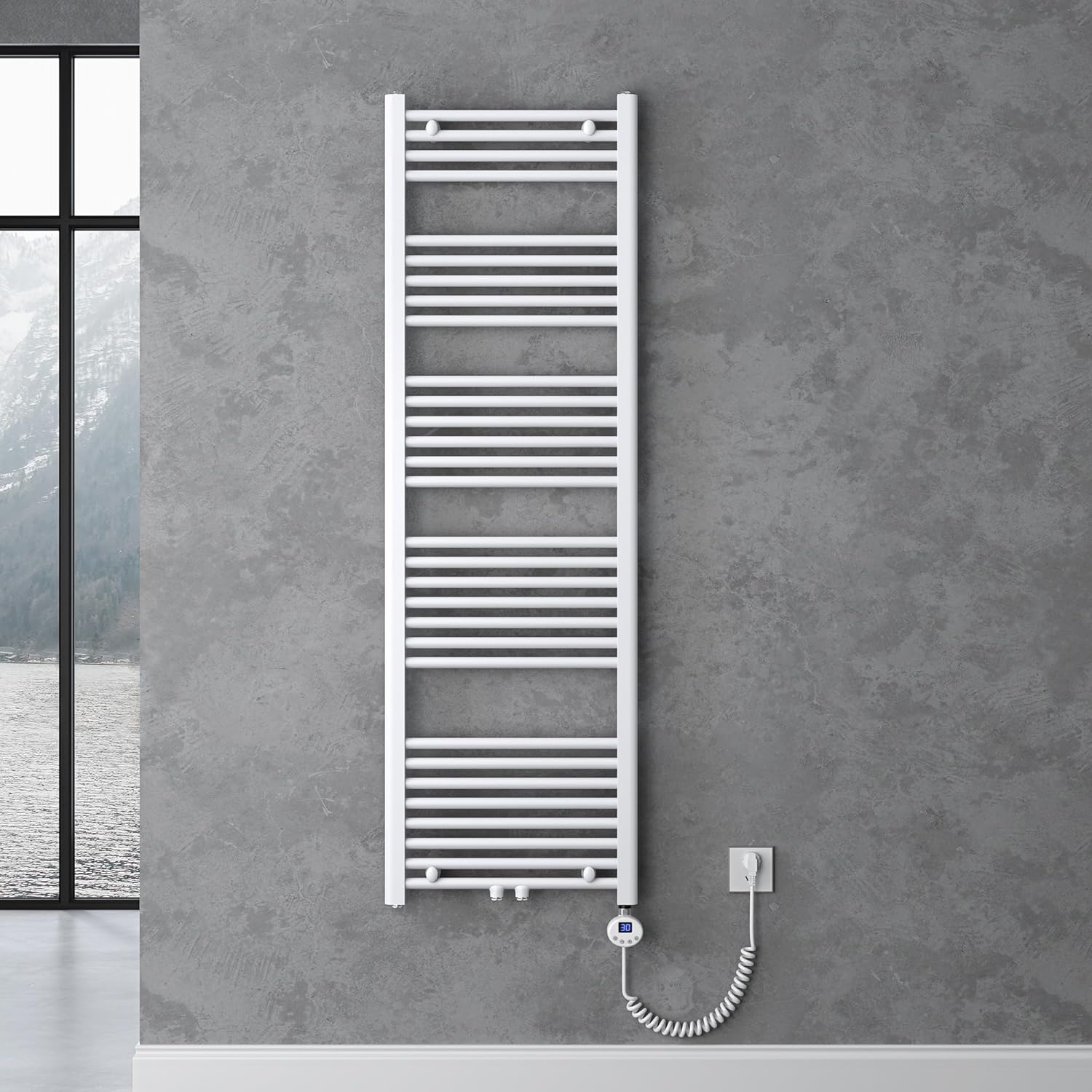 doporro Design Badheizung gerade 160x50cm Weiß Röhrenheizkörper Horizontal 2in1 Mittelanschluss oder Seitenanschluss Badheizkörper mit Heizstab 800W