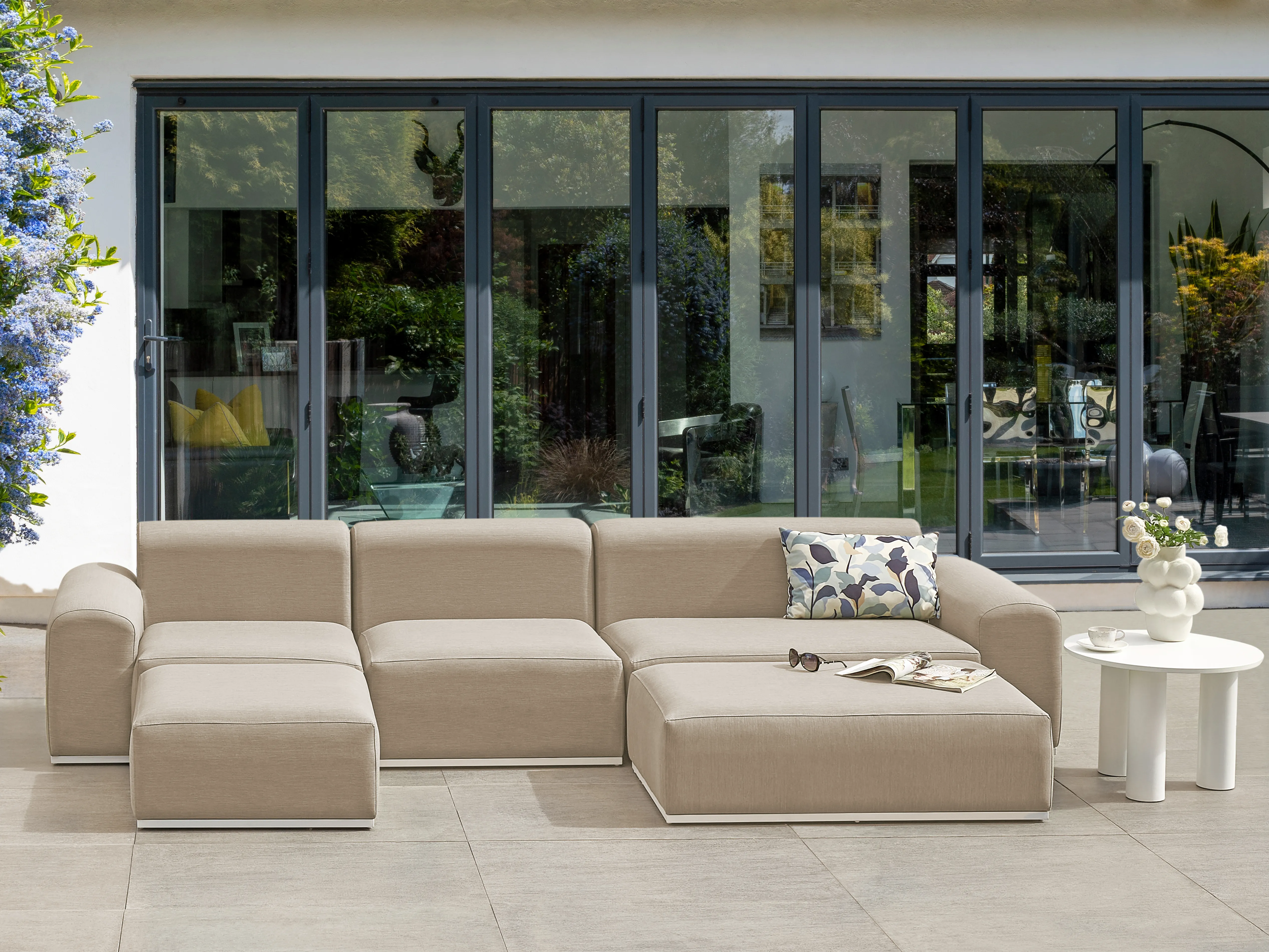Tuin loungebank met ottomaan 7-zits BATTIFOLLO modulair Beige