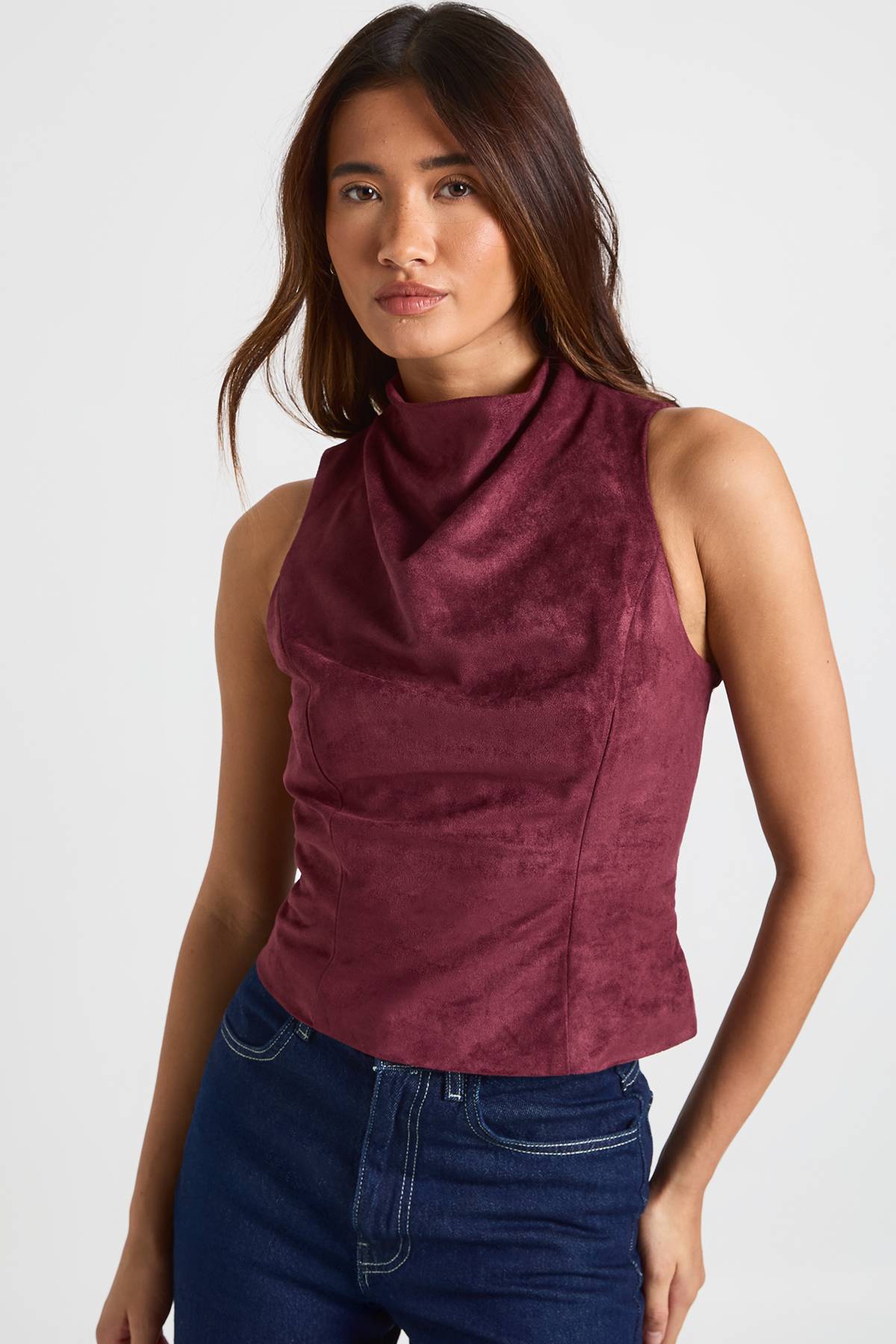 boohoo Haut Col Montant Drapé En Synthétique