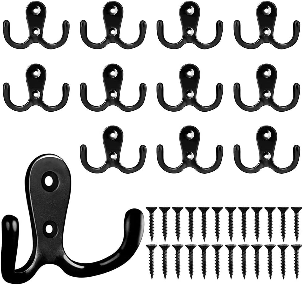 (12er Set) 5.5x4cm Garderobe Metall Wandhaken Handtuch / Kleider Halter Doppelhaken - Schwarz