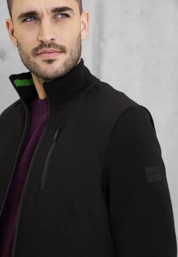 Strickjacke im Materialmix - Black