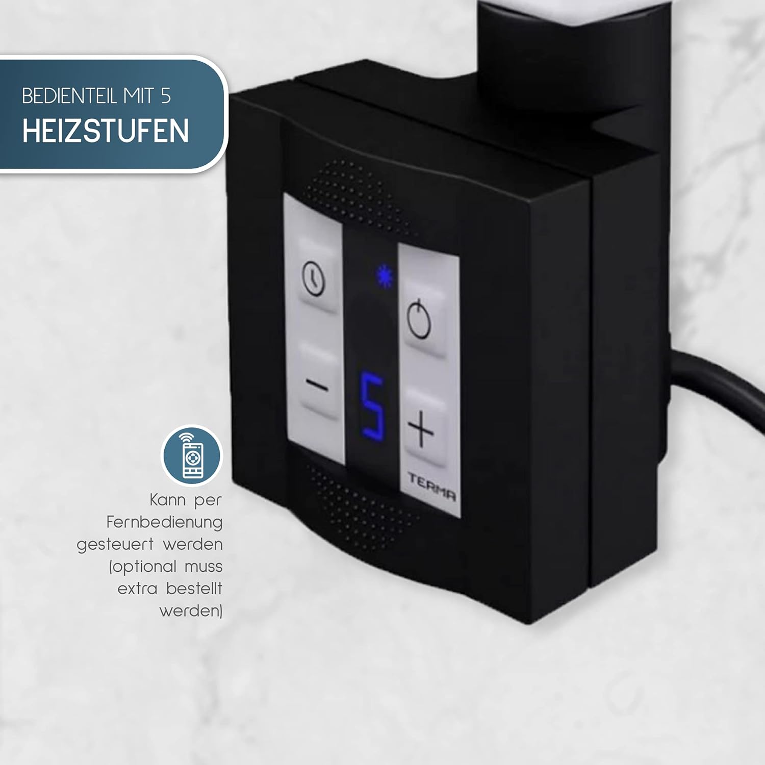 anapont elektrischer Premium Badheizkörper ZigZag - schwarz - Timer-Funktion - Handtuchheizkörper - Badheizung elektrisch - Handtuchheizung - Made in Germany