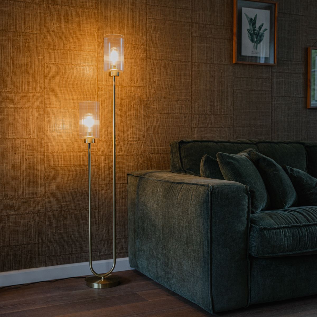 Art Deco vloerlamp goud met glas 2-lichts - Laura