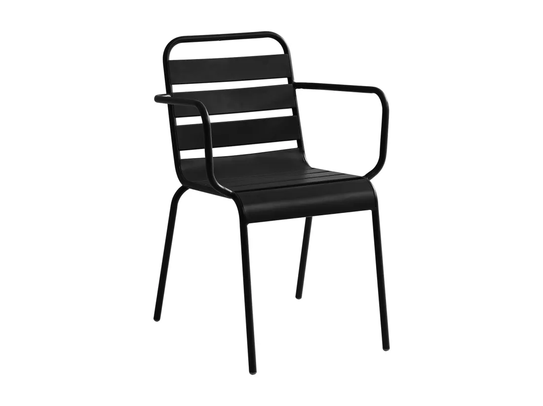Salle à manger de jardin en métal - une table L.160 cm avec 2 fauteuils empilables et 4 chaises empilables - Noir - MIRMANDE de MYLIA