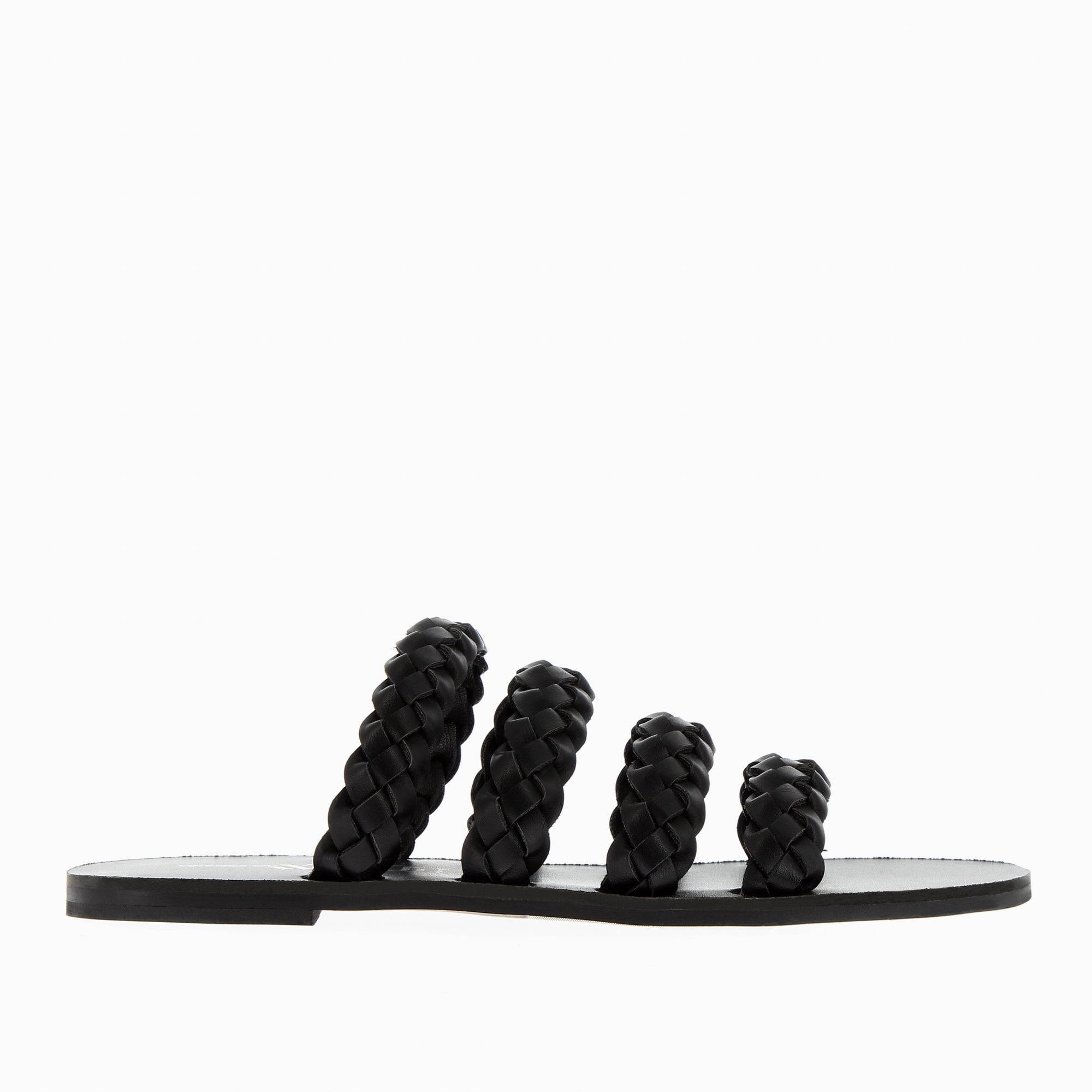 Sandales plates-Mules Mila à brides tressées noires