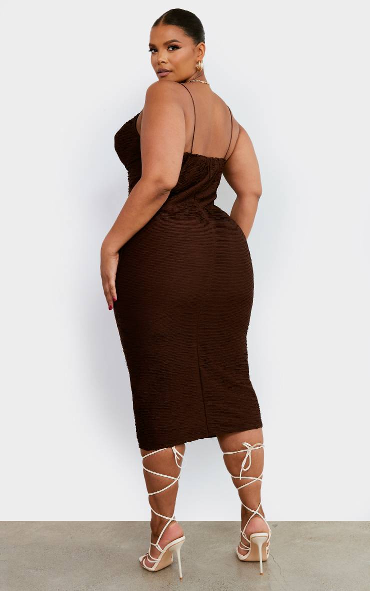 Chocolat Robe Midi Texturée Grande Taille À Bretelles