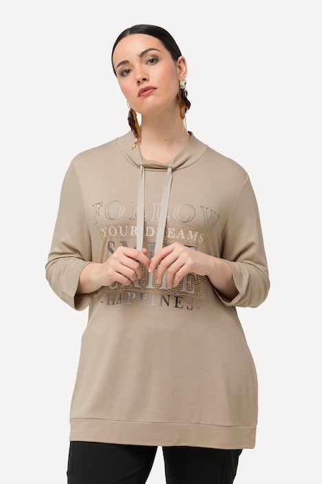 Sweatshirt, Metallic-Schriftmotiv, Stehkragen, 3/4-Arm