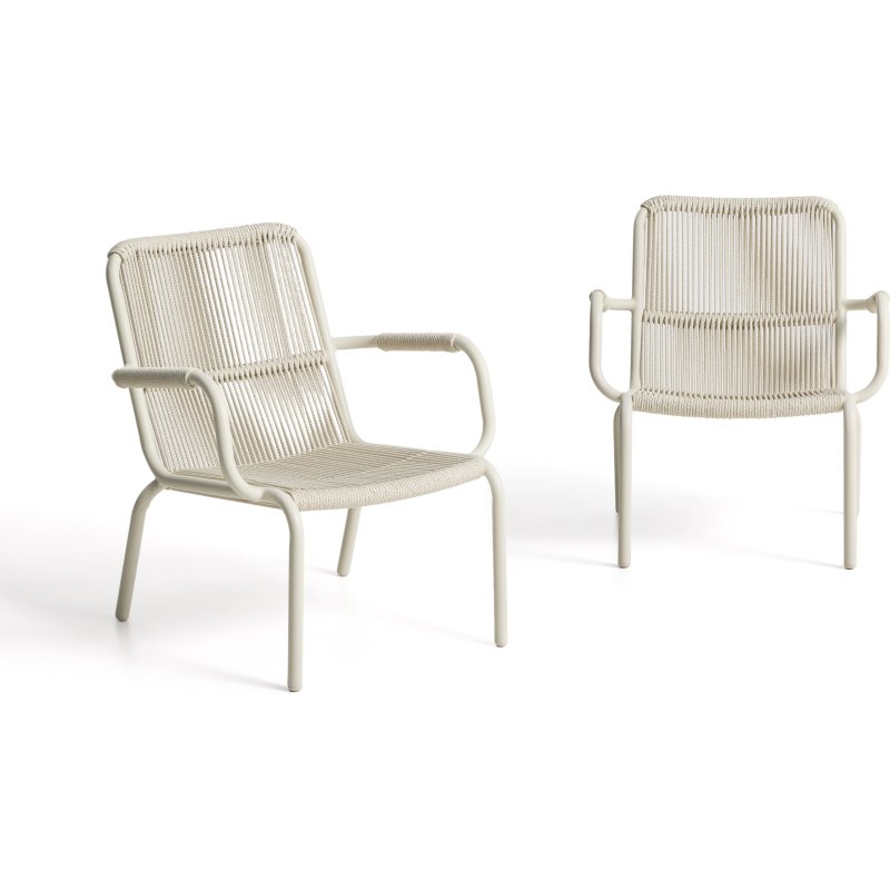 Fauteuil empilable Salis en aluminium écru et corde synthétique écrue