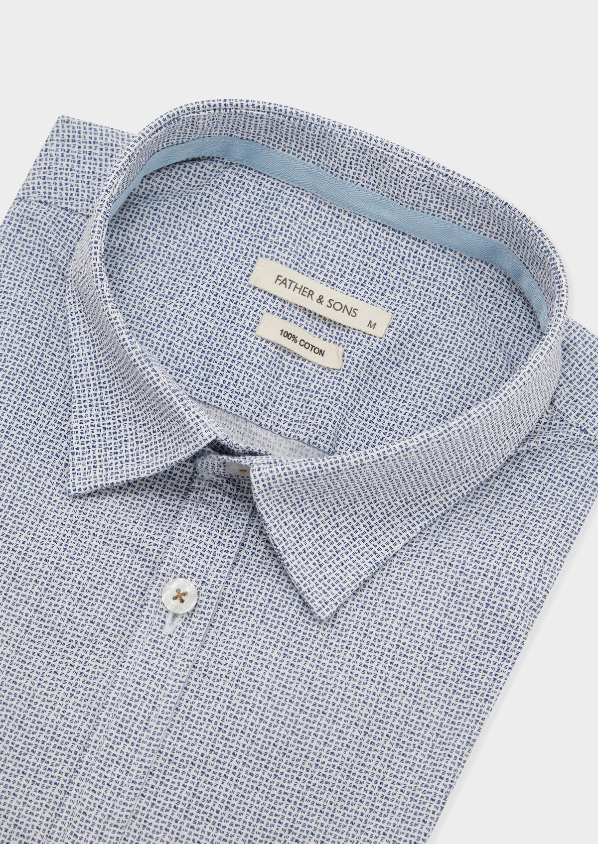 Chemise sport Slim en popeline de coton blanc à motif fantaisie bleu