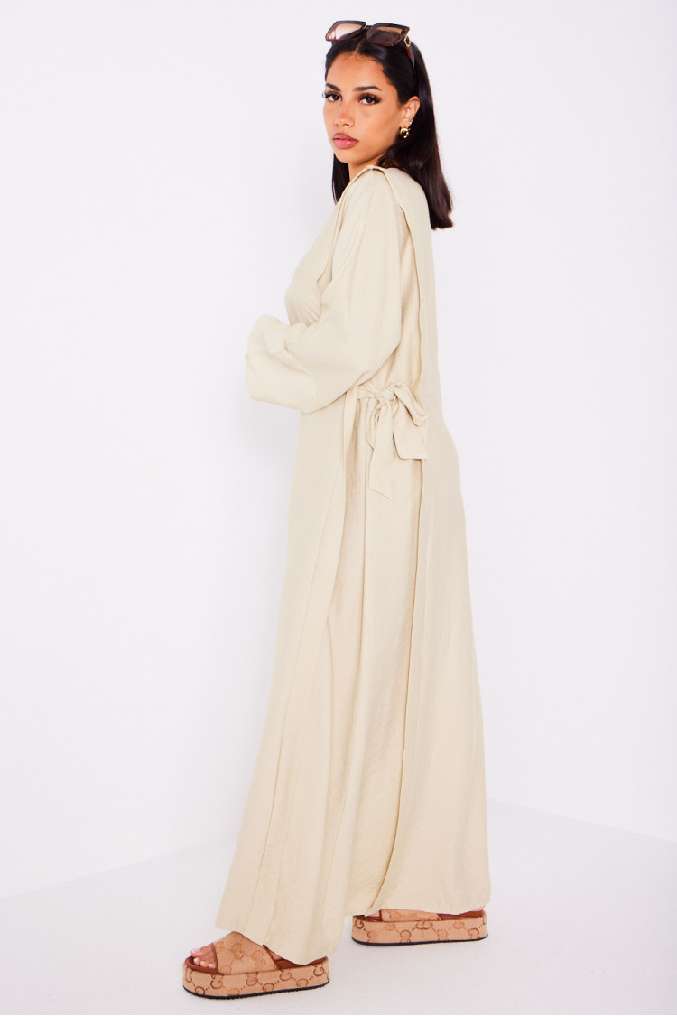Robe beige à empiècement noué sur les côtés