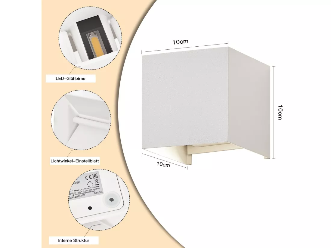 NETTLIFE Applique murale intérieure - Up Down Applique murale extérieure noire LED lampe extérieure murale 5W IP65 blanc chaud