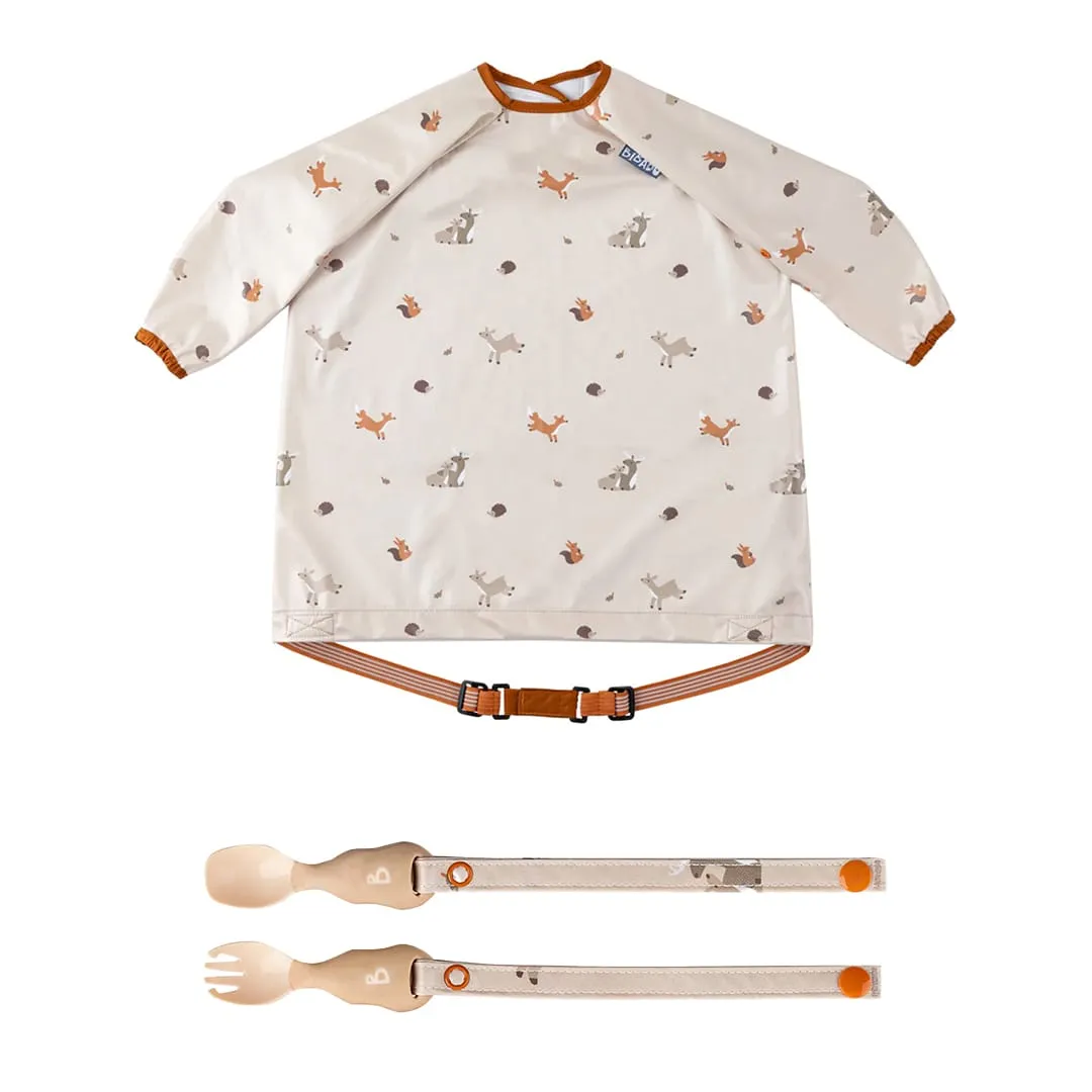 Bibado Ustensiles attachable + Bavoir manches longues - Forêt