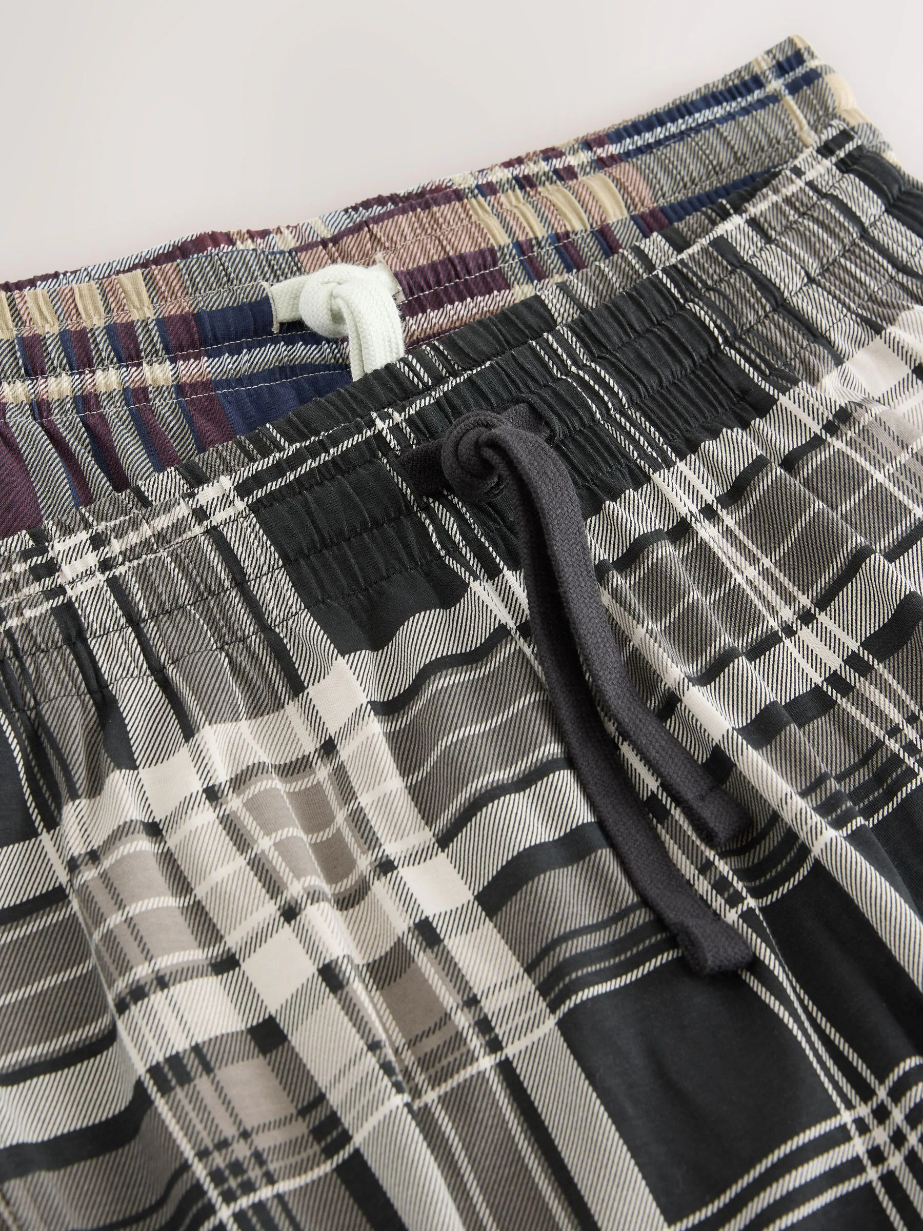 Plum Purple/ Neutral - Check Jersey Pyjama Bottoms 2 Pack
