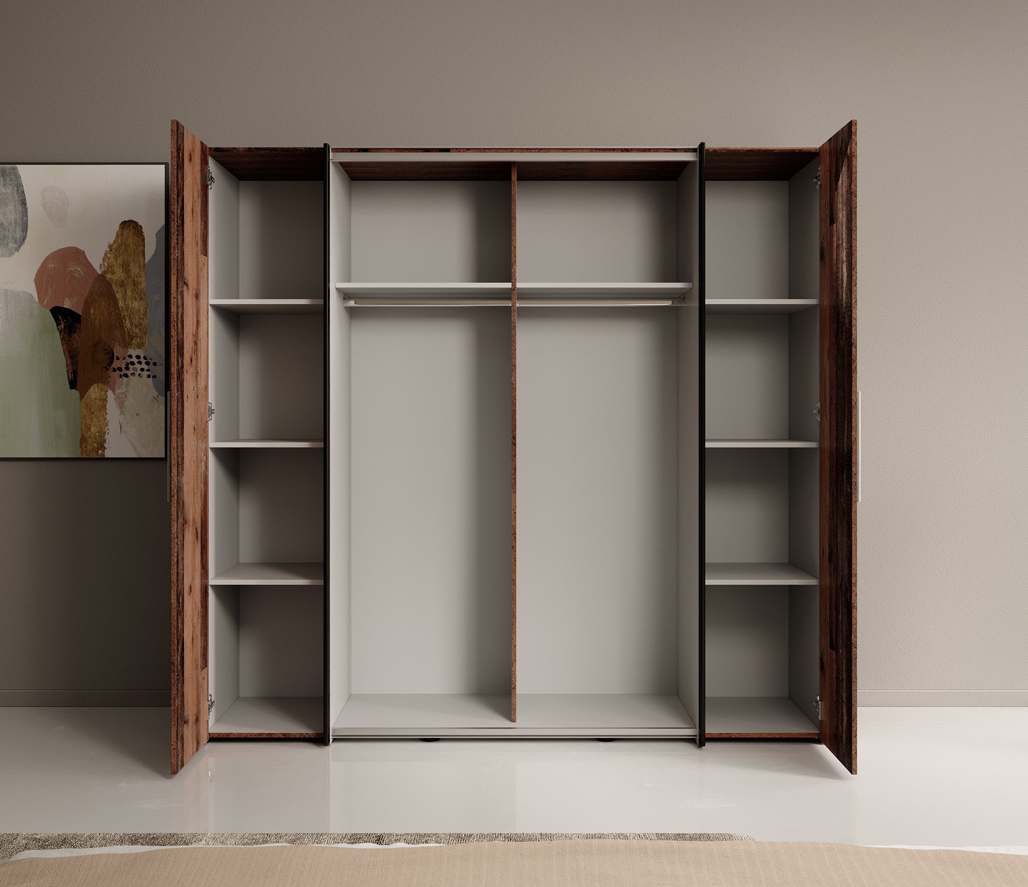 Kassel - Kledingkast met schuifdeuren - Old wood/grijs - 200x191x62 cm