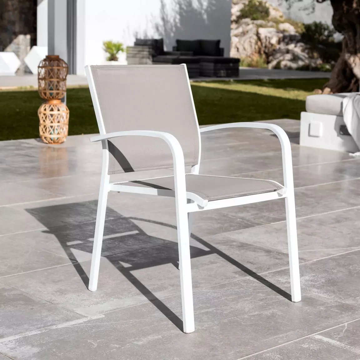 Fauteuil de jardin aluminium empilable Murano Blanc et taupe