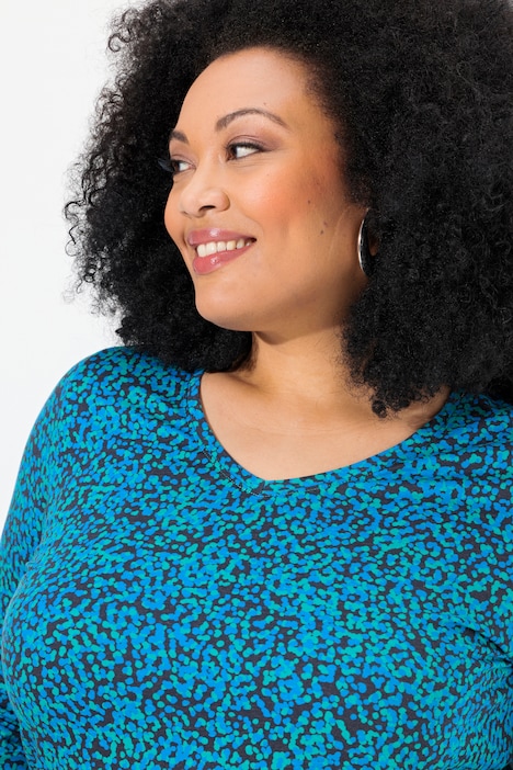 Longshirt, gemustert, A-Linie, V-Ausschnitt, Langarm