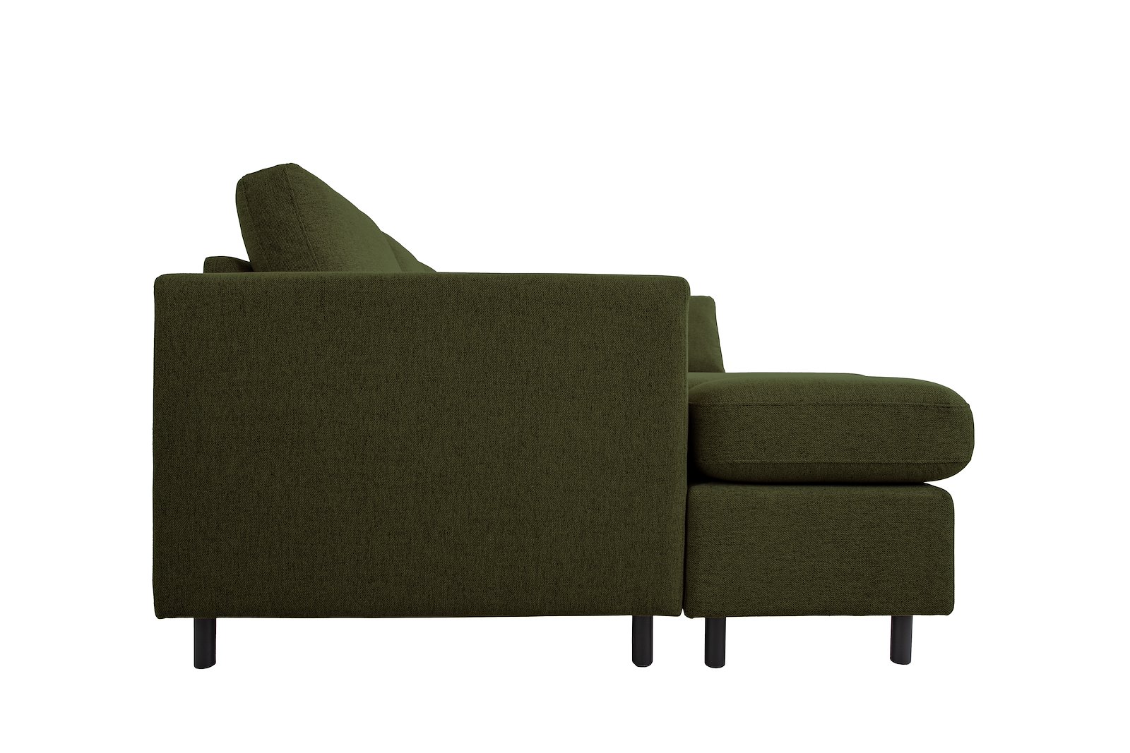 Oslo Plus U-sofa Sjeseong venstre med 2-seter og åpen ende høyre. Tekstil Neve 39 Green med sorte ben