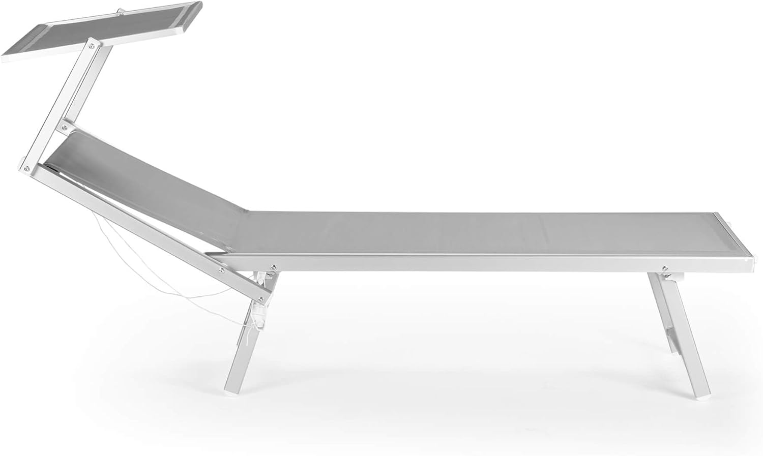 Rebecca Mobili Sonnenliege, Strandliege für Garten, grau, Aluminium Textilene, mit verstellbarem Dach, klappbar - Maße 38 x 186 x 61 (HxBxT) - Art. RE6809