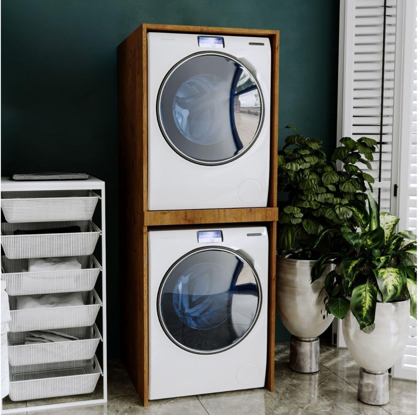Waschturm - Waschmaschinenschrank für Waschmaschine & Wäschetrockner | Schrank Waschmaschine für Waschküche - Möbel Größe 66x180x65 cm Braun