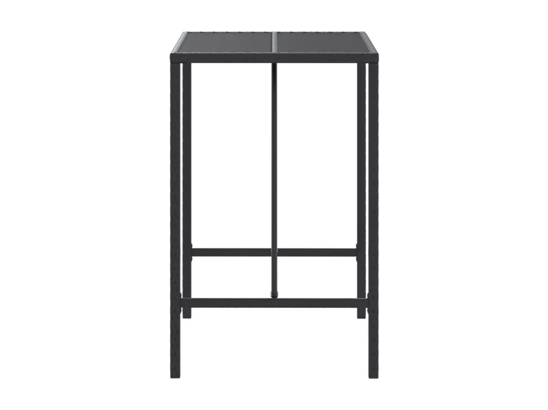 Prolenta Premium - Table de bar et dessus en verre noir 70x70x110 cm poly rotin