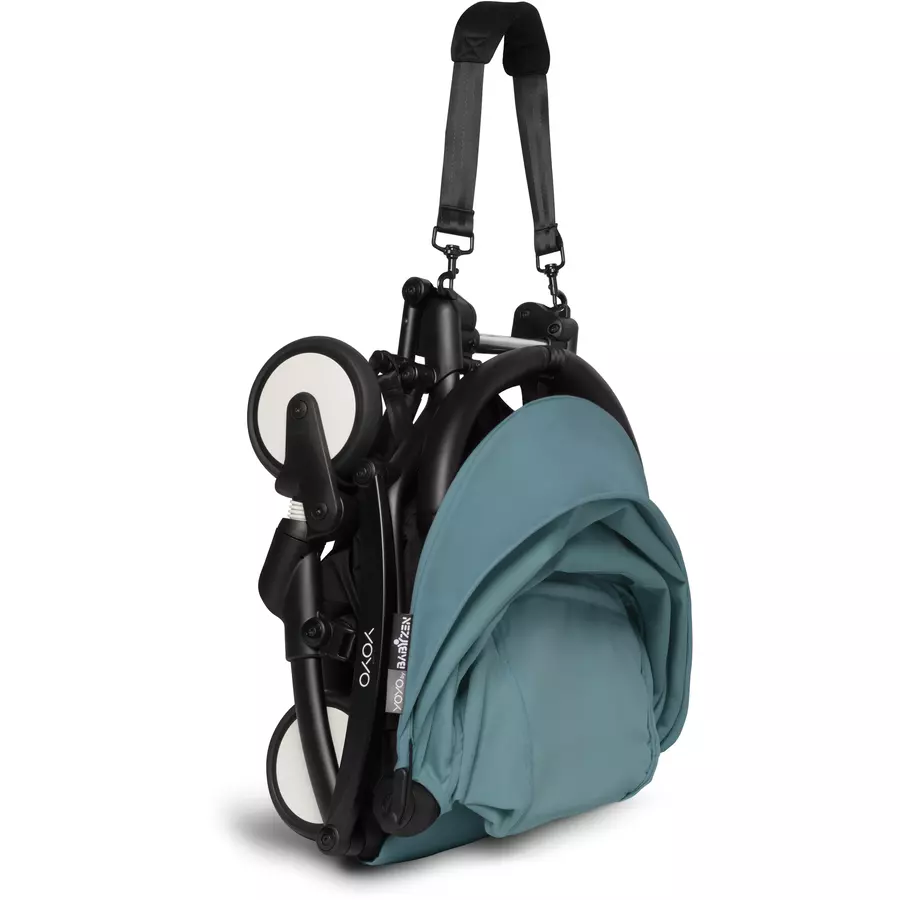 BABYZEN Kinderwagen YOYO2 6+ Black mit Textilset Aqua und Backpack YOYO Black