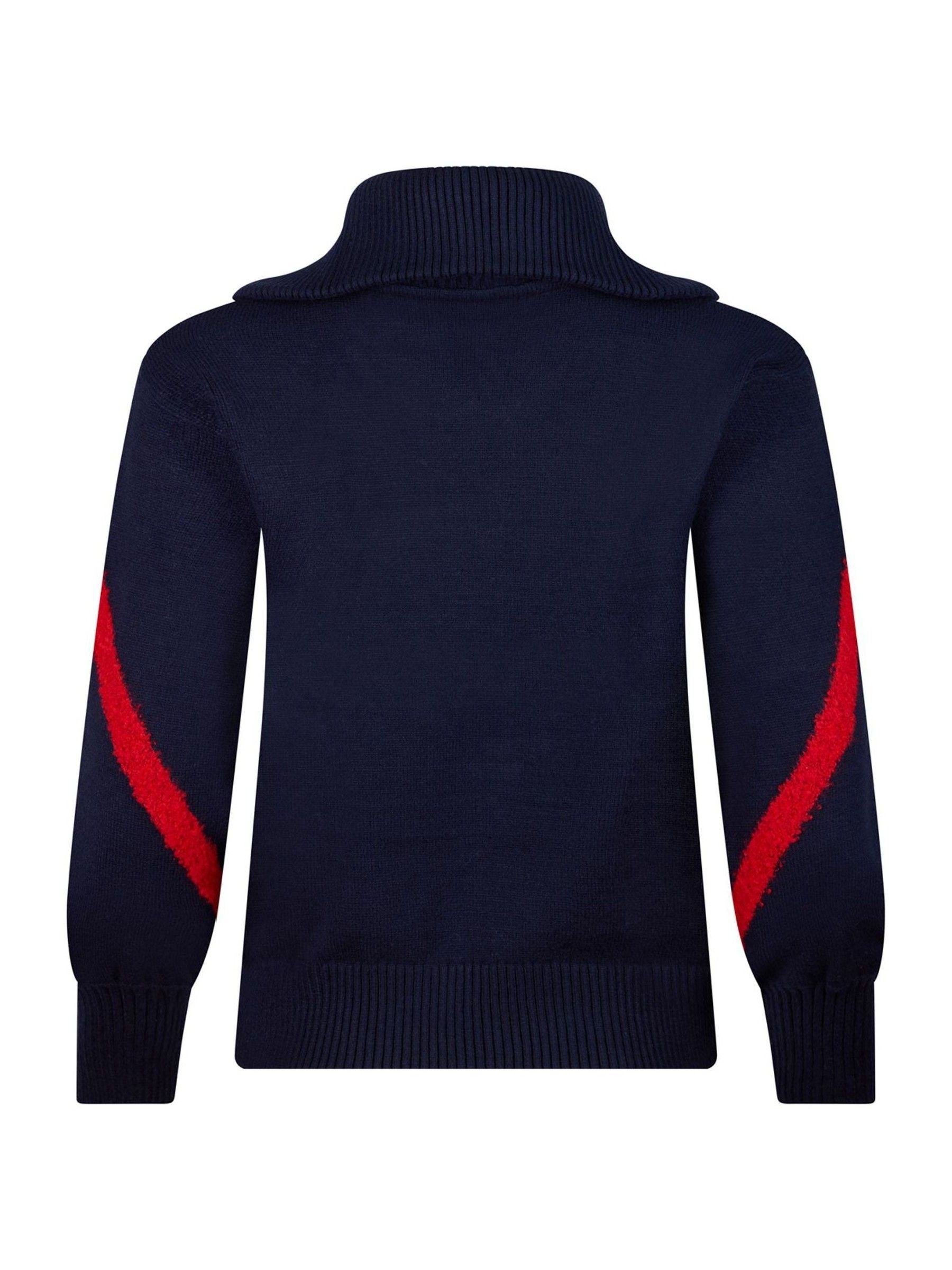 Blauw - The Little Tailor Relaxte pasvorm ski-Kerstmis Trui met rits bij de hals