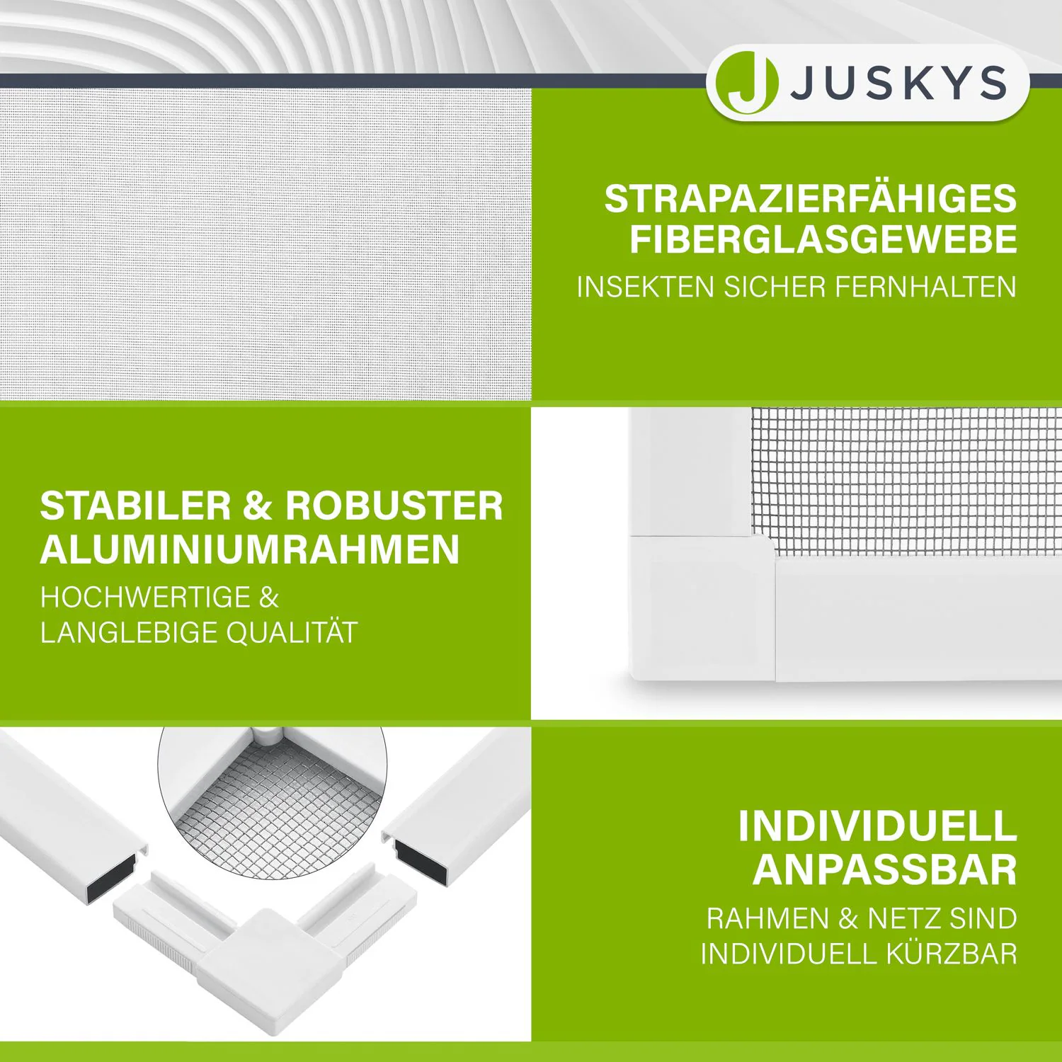 Juskys Fliegengitter mit Alu-Rahmen 80 x 100 cm für Fenster zum Einhängen UV-beständig in Weiß