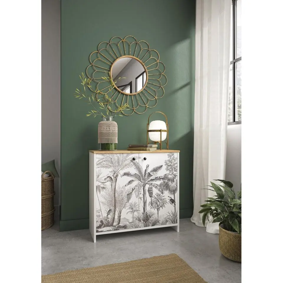 Diagone Kommode Motoco - Jungleprint 2 deuren - Wit/Eikenkleur