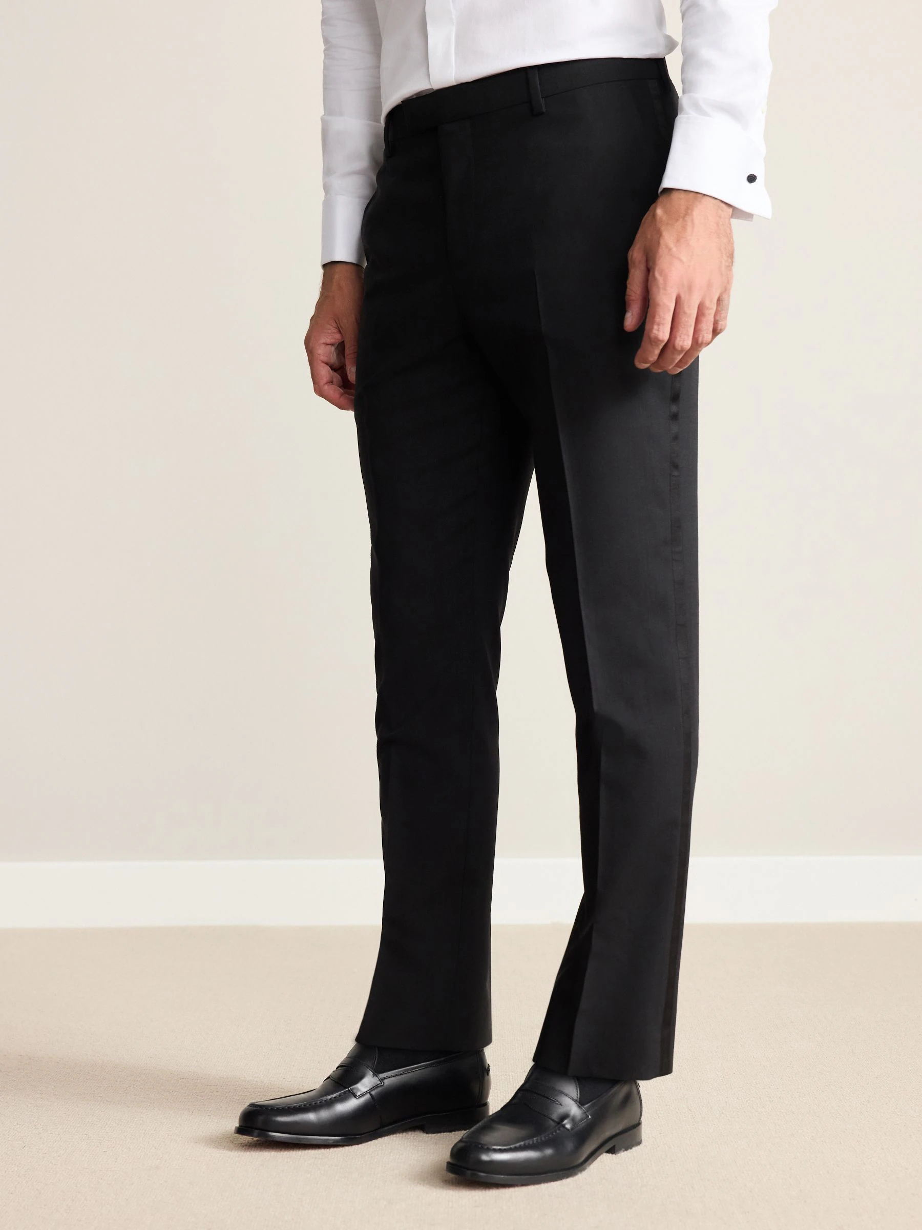 Zwart - Slim Fit Signature Nova Fides 100% Italian Wool Tuxedo Suit Trousers