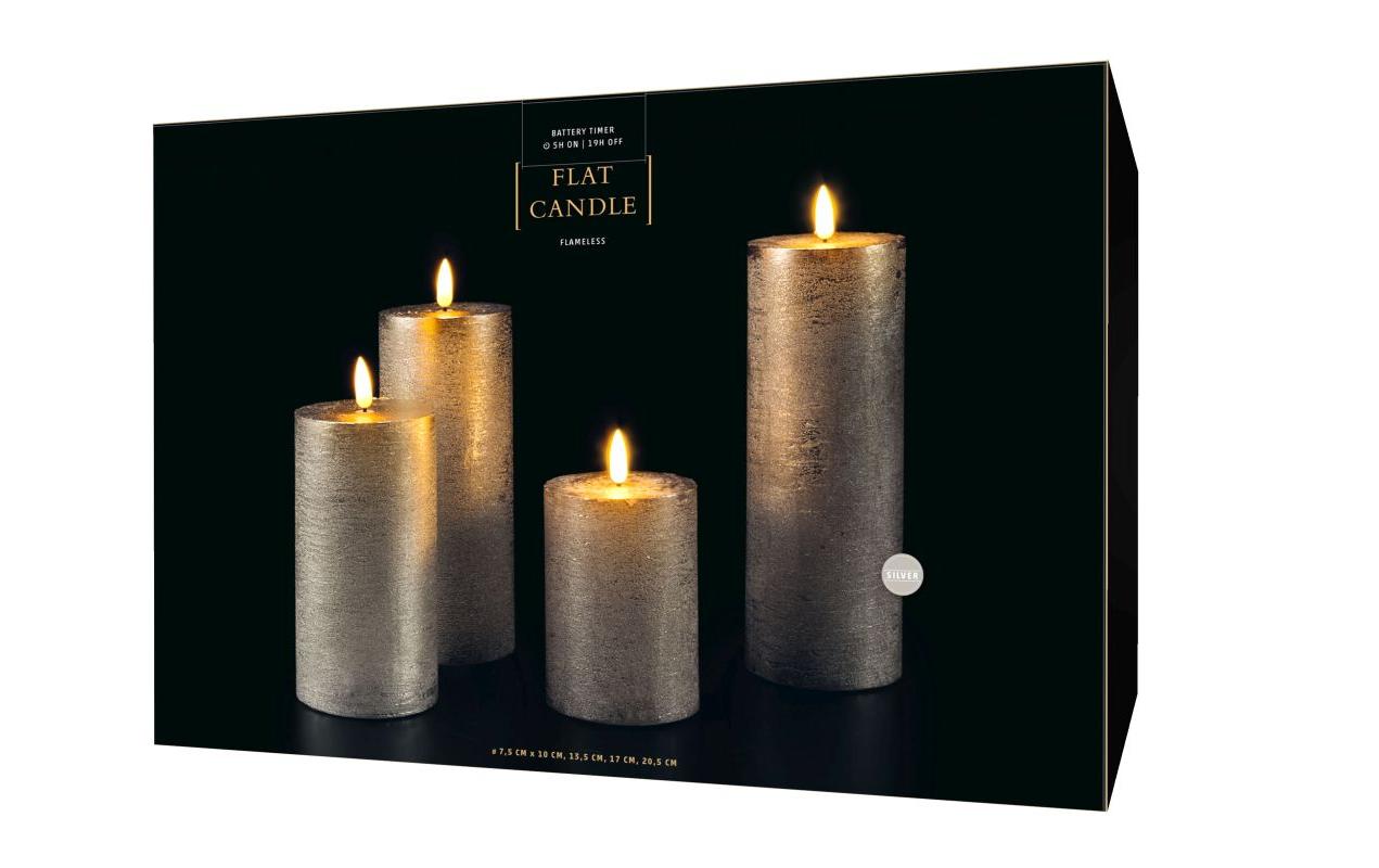 LED-Kerzen Set Flat, Ø 7.5x10/13.5/17/20 cm, GrauKerze aus Echtwachs mit LED Licht