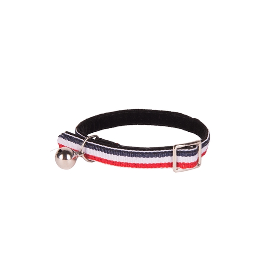 Collier style rayé bleu/blanc/rouge pour chat