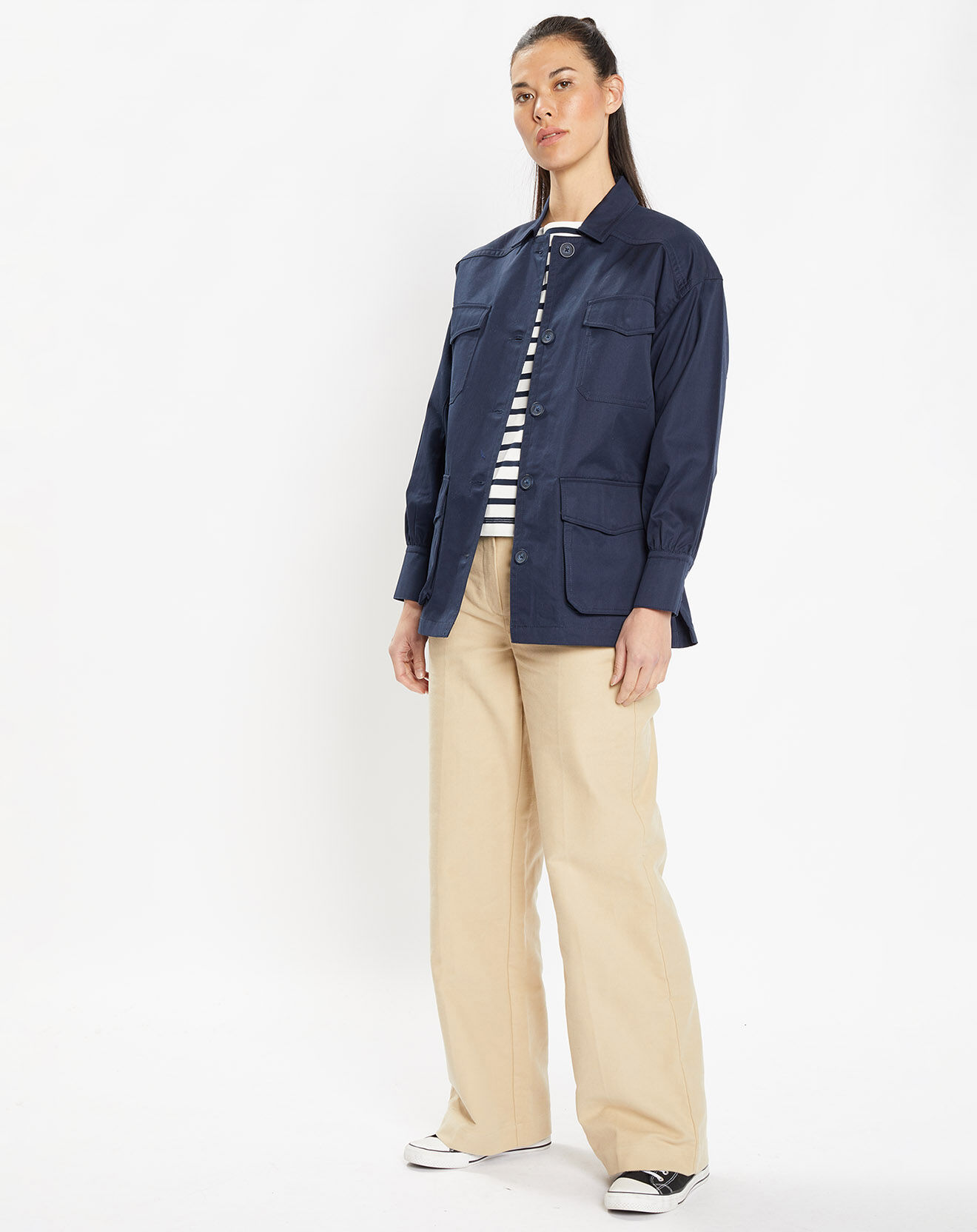 Galeries Lafayette Veste Saharienne en Coton épais bleu marine