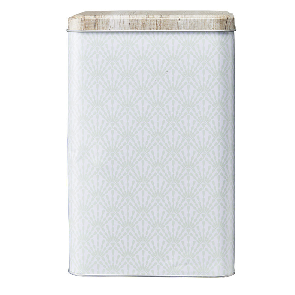 Boîte en métal imprimé gris avec couvercle effet bois