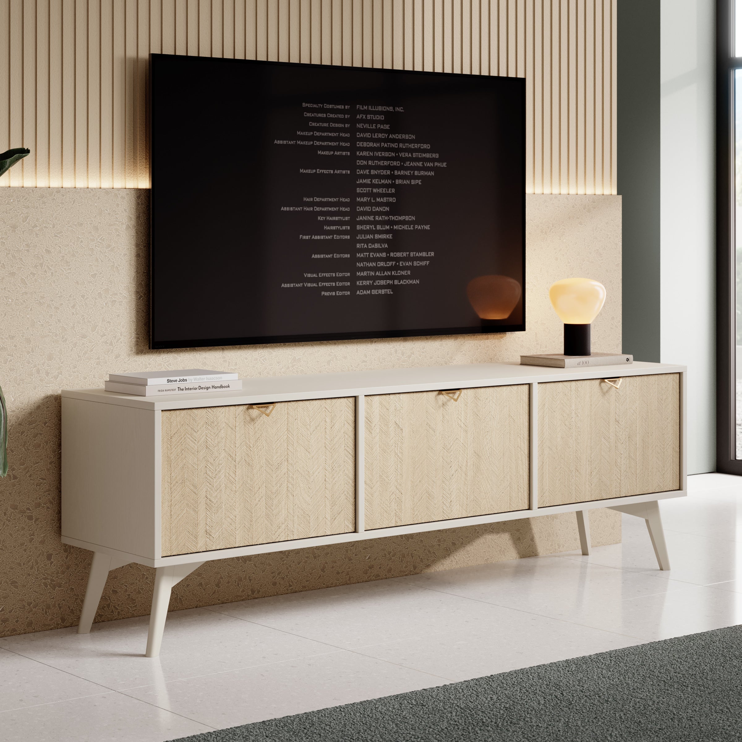 Meubella - TV-Meubel Essence - Beige - Licht eiken - 158 cm