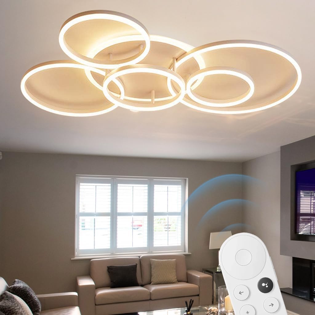 LED Modern Deckenleuchte Wohnzimmer Deckenlampe Creative Runden Deckenlicht Aluminium Acryl Lampenschirm Helligkeit Farbtemperatur einstellbar Esstisch Halle Beleuchtung Innenleuchte,Weiß